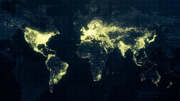 World map showing prayer community lights across all continents